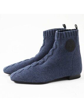 Hermes Duo Ex-Libris Flat Knit Short Boots Blue